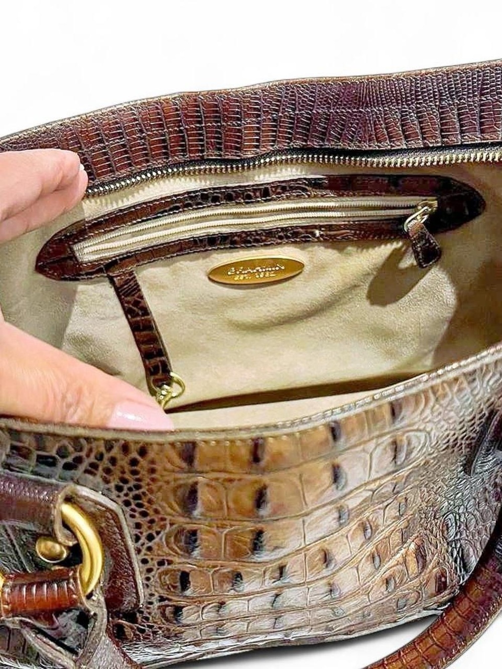 Brahmin Croc-Embossed Leather Satchel - Brown - Picture 6 of 16